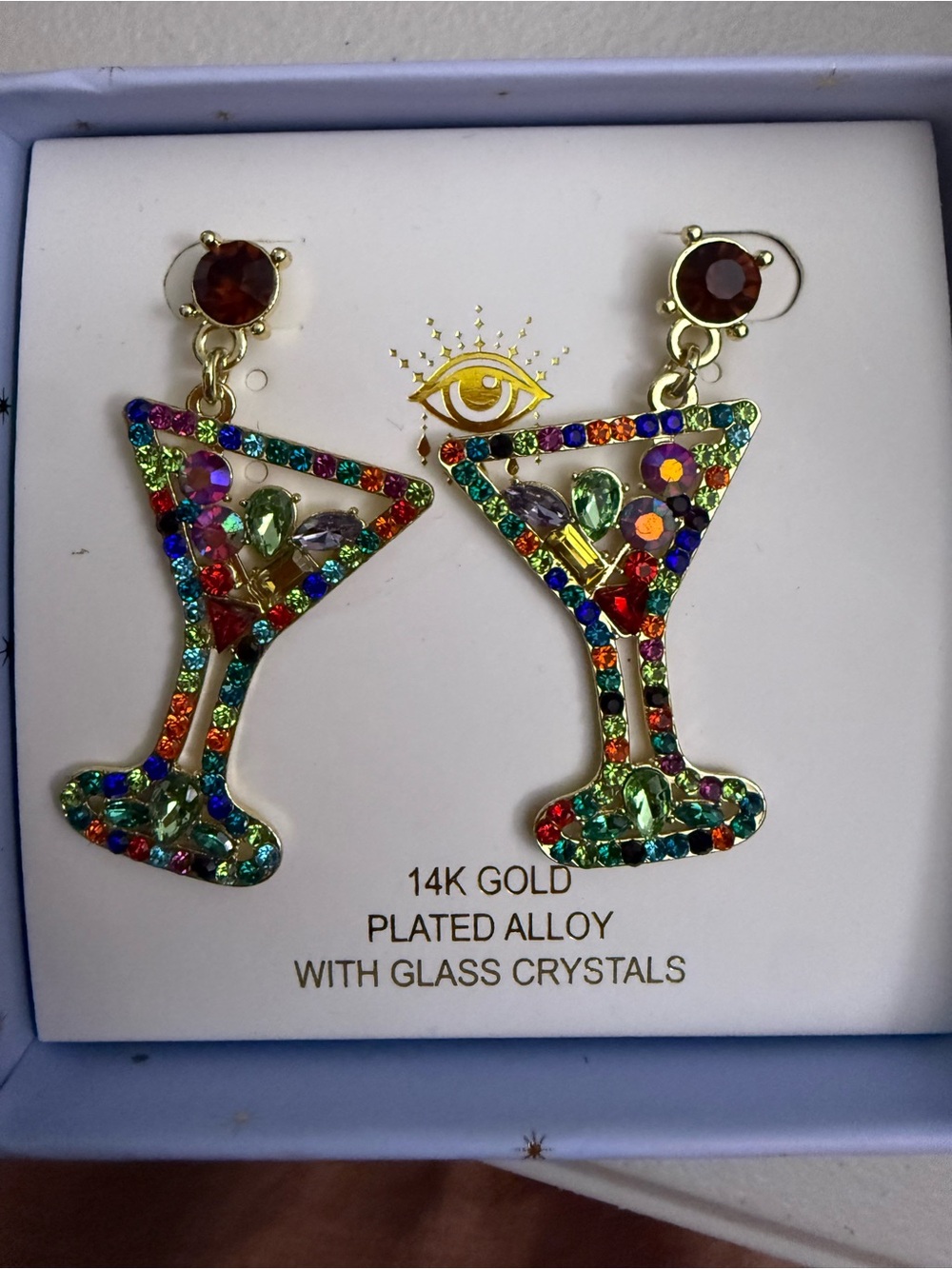 eye candy 14k Gold-Plated Multicolor Crystal Martini Earrings